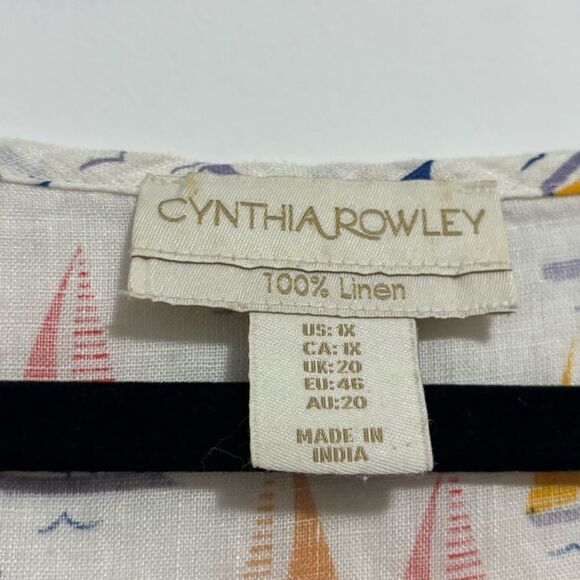 Cynthia Rowley Linen Blouse with Sailboat Design Novelty Print 1X - Picture 2 of 3